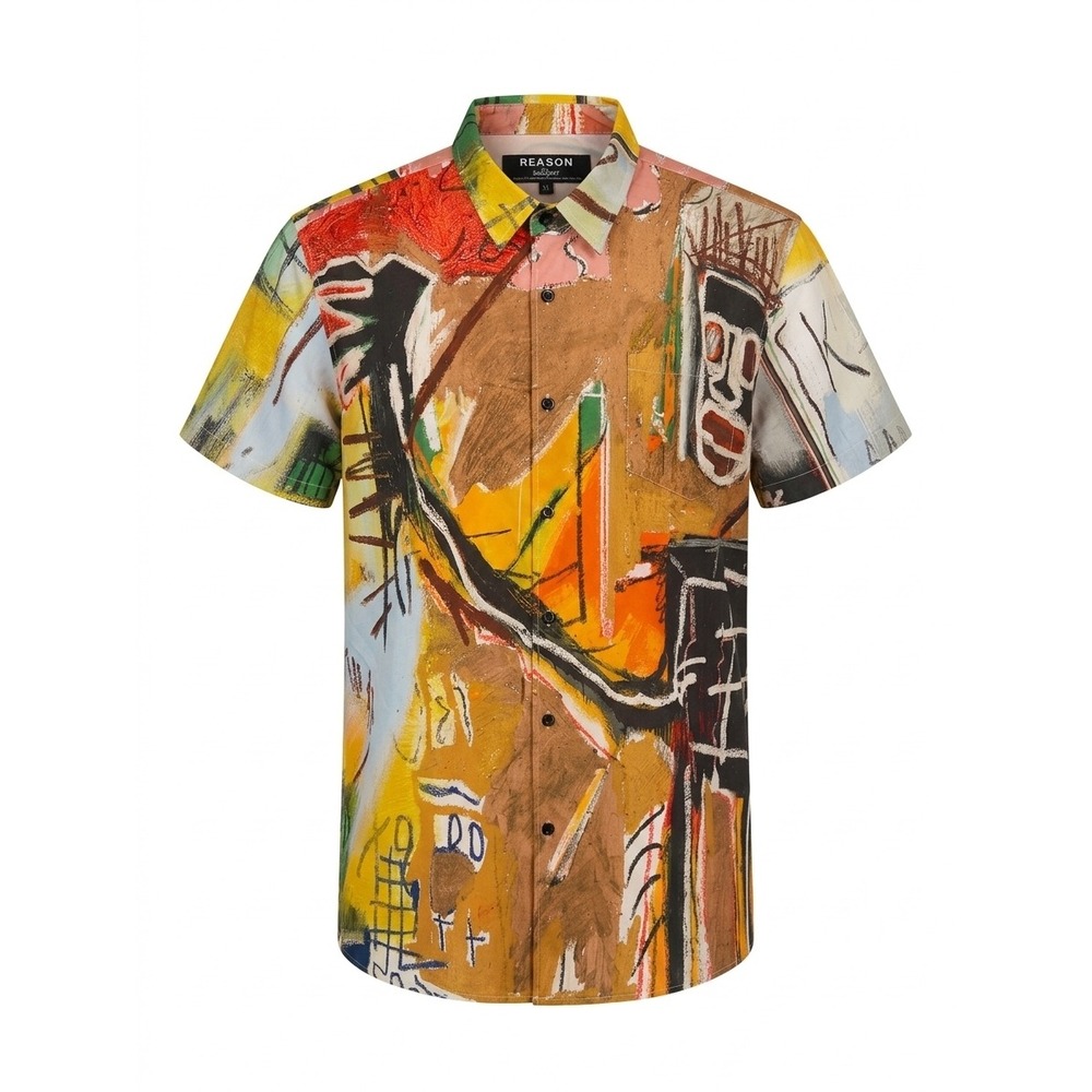 Reason x Jean-Michel Basquiat Abstract Art Short Sleeve Shirt Yellow Multi XL